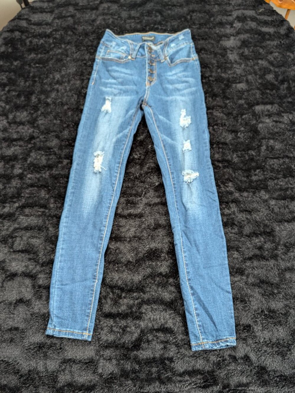 TSBU The Style Between Us Womens Size 3 Skinny Jeans Distressed Blue Button Fly